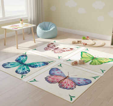 Animal vinyl rug with bright butterfly patterns - TenStickers
