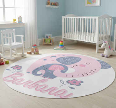Elephants with hearts and name animal vinyl rug - TenStickers