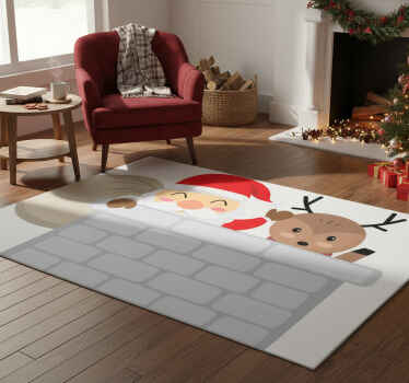 Christmas vinyl rug peeking santa and reindeer - TenStickers