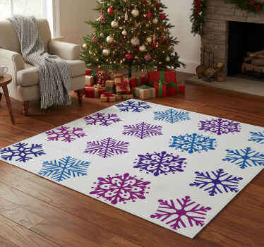 Christmas vinyl rug with purple and blue snowflakes - TenStickers