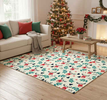 Christmas vinyl rug joy and reindeer design - TenStickers