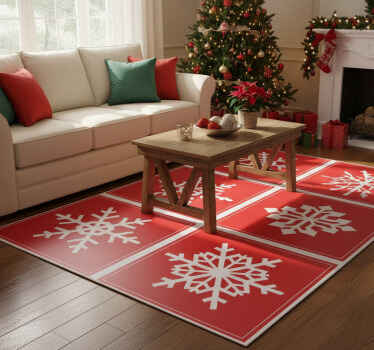Christmas vinyl rug red snowflakes design - TenStickers