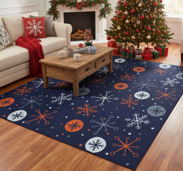 Christmas vinyl rug with blue and orange snowflakes - TenStickers