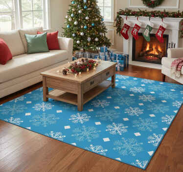 Christmas vinyl rug in blue snowflake design - TenStickers