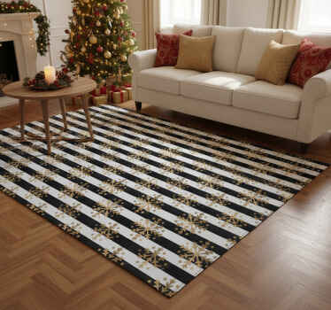 Christmas vinyl rug with golden snowflakes stripes - TenStickers