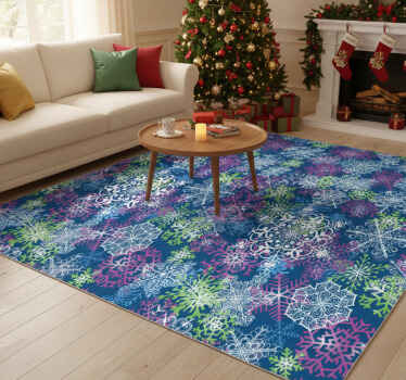 Christmas vinyl rug with glowing snowflakes on blue - TenStickers
