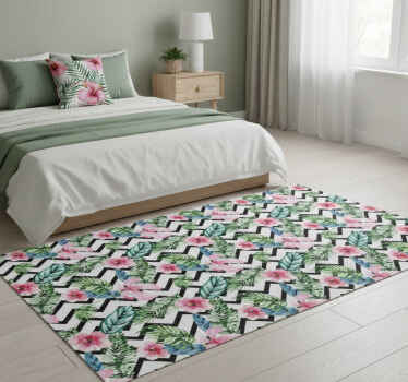 Vinylový koberec s kvetmi zelený tropický cikcak - Tenstickers