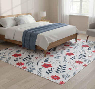 Alfombra vinílica flores patrón rojo y blanco - TenVinilo