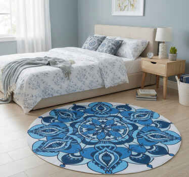 Vinylový koberec s kvetmi modrá lotosová mandala - Tenstickers