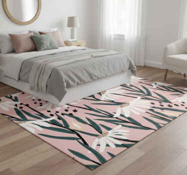 Alfombra vinílica flores margaritas sobre fondo rosa - TenVinilo