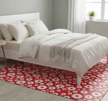 Vinylový koberec s kvetmi v bielych a červených farbách - Tenstickers