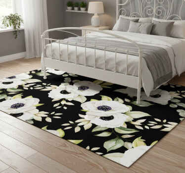 Vinylový koberec s kvetmi v čiernom elegantnom štýle - Tenstickers