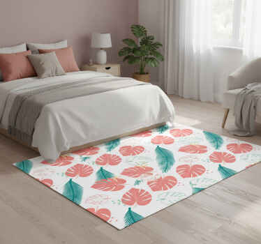 Tappeto vinile fiori foglie tropicali rosa - TenStickers