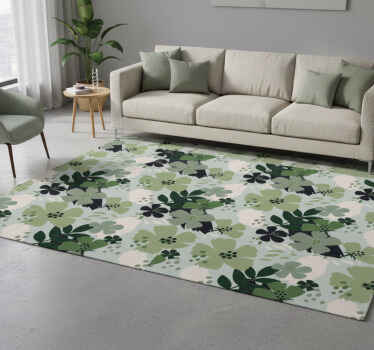 Vinyl tapijt bloemen en planten groene tonen bladeren patroon - TenStickers