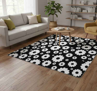 Vinylový koberec s kvetmi biele a čierne sedmokrásky - Tenstickers