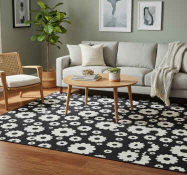 Vinylový koberec s kvetmi čierno-biele sedmikrásky - Tenstickers