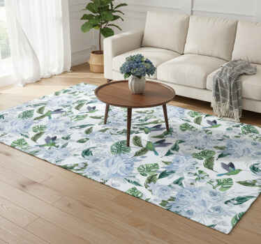 Vinylový koberec s kvetmi modrých záhradných kvetov s vtákmi - Tenstickers