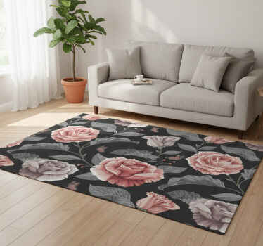 Floral vinyl rug with roses pattern - TenStickers