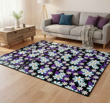 Vinylový koberec s kvetmi na čiernom pozadí - Tenstickers