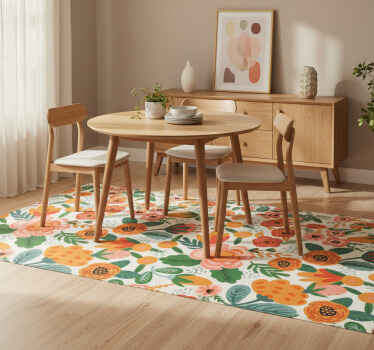 Red and orange folk style flower vinyl rug - TenStickers