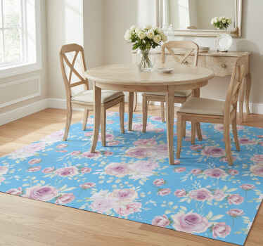 Vinylový koberec s kvetmi ruže na modrom pozadí - Tenstickers