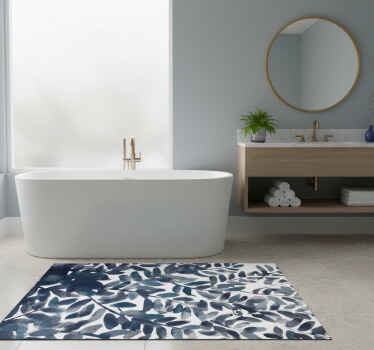 Vinylový koberec s kvetmi v modrom akvarelovom liste - Tenstickers