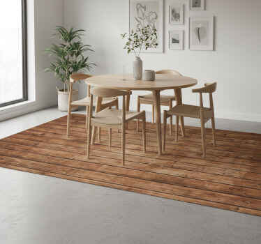 Dining room vinyl rug in dark wood planks - TenStickers