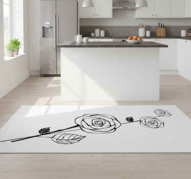 Kitchen vinyl rug black and white roses design - TenStickers
