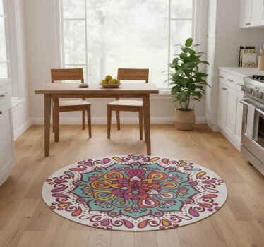 Colorful tiled mandala kitchen vinyl rug - TenStickers