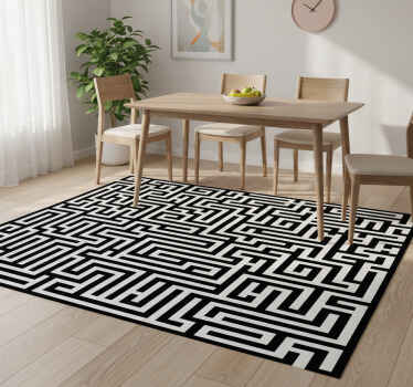 Dining room vinyl rug in black and white maze - TenStickers