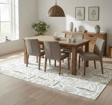 Tapis vinyle salle à manger motif champignons beige - TenStickers