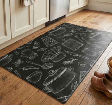 Alfombra vinílica cocina cubiertos elegantes - TenVinilo