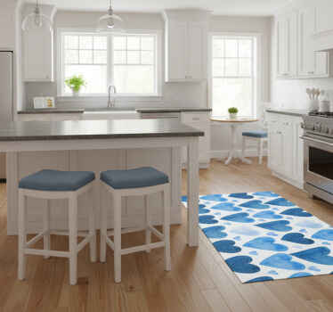 Blue sweet hearts kitchen vinyl rug - TenStickers