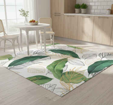 Green and gold leaves art kitchen vinyl rug - TenStickers
