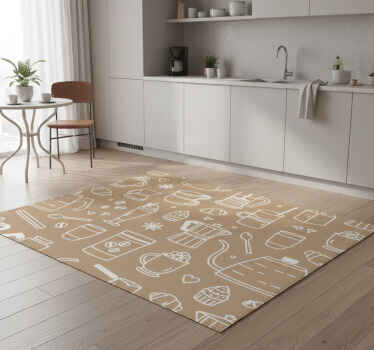 Alfombra vinílica cocina patrón de tazas y vasos - TenVinilo