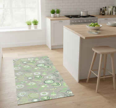 Vinilna preproga za kuhinjo nežni zeleni cvetlični vzorec - TenStickers