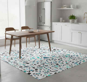 Kitchen vinyl rug in blue marble tiles design - TenStickers