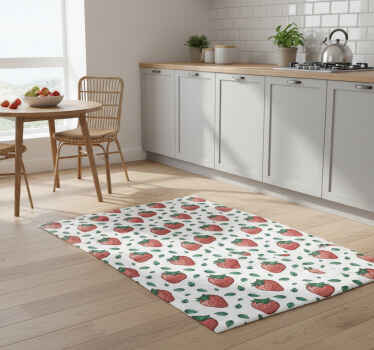 乙烯基厨房地毯鲜艳多汁草莓绿叶 - TenStickers