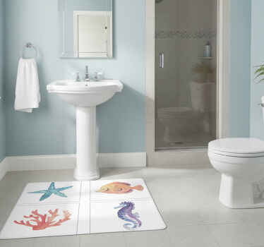 Bathroom vinyl rug marine animals - TenStickers