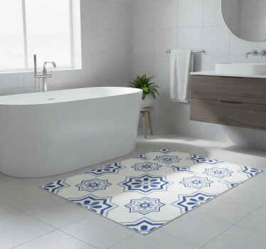 Bathroom vinyl rug blue tile adhesive - TenStickers
