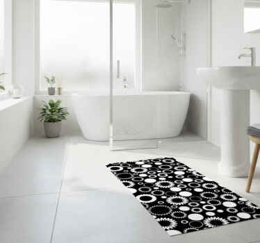 Bathroom vinyl rug with black and white sunflowers - TenStickers