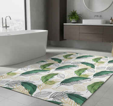 Bathroom vinyl rug with green and gold leaf art - TenStickers