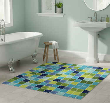 Blue and green tiles bathroom vinyl rug - TenStickers