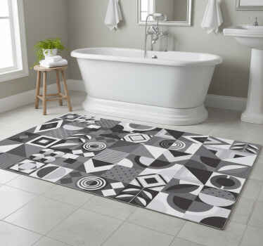 Bathroom vinyl rug in gray geometric tiles - TenStickers
