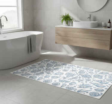 Bathroom vinyl rug seashell sketches shower - TenStickers