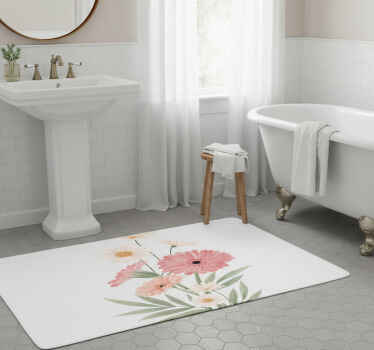 Pink daisies bathroom vinyl rug - TenStickers