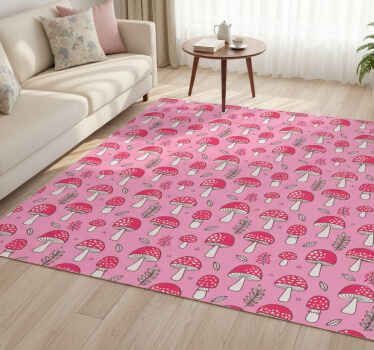 Tappeto vinile fiori funghi e piante su sfondo rosa - TenStickers