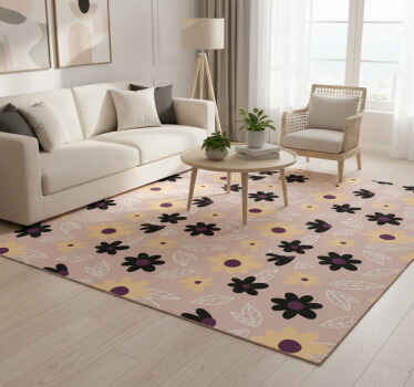 Flower vinyl rug colorful modern flowers beige background - TenStickers