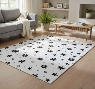 Vinylový koberec s kvetmi čierno-biely atramentový vzor - Tenstickers