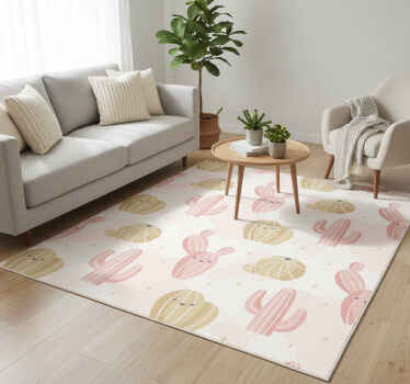 Vinylový koberec s kvetmi a roztomilým kaktusom - Tenstickers